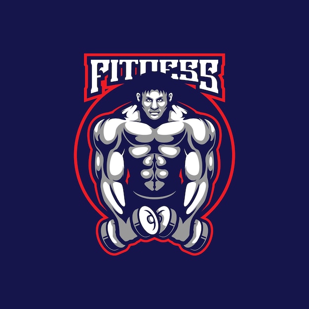 Fitness mascotte logo ontwerp vector met moderne illustratie concept stijl voor badge embleem en t-shirt afdrukken Sterke fitness illustratie
