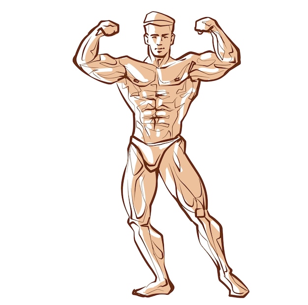 Vector fitness men posing muscular man stands rippling athlete sprinter vector drawing