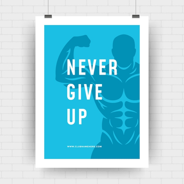 Vector fitness motivation poster retro typographic quote design template with bodybuilder man silhouette