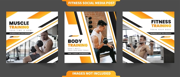 Fitness muscle and gym training concept for instagram and social media post collection with photo template