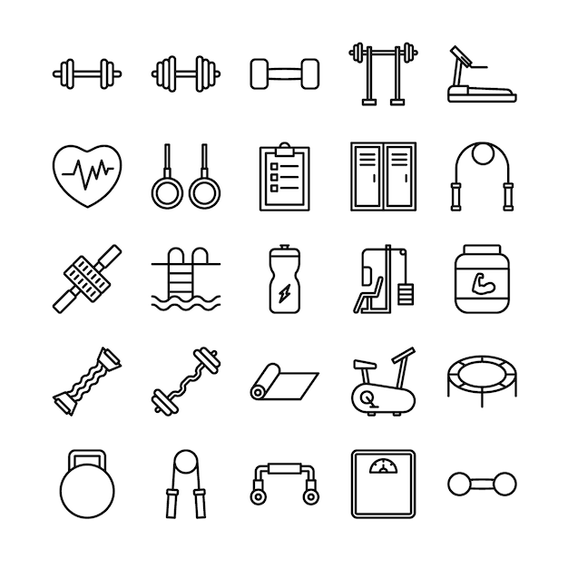 Fitness outline icon set