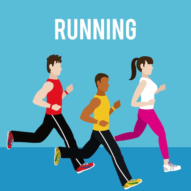 Fitness people running cartoons vector illustration graphic design