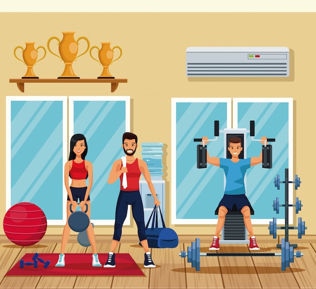 Fitness people training inside gym