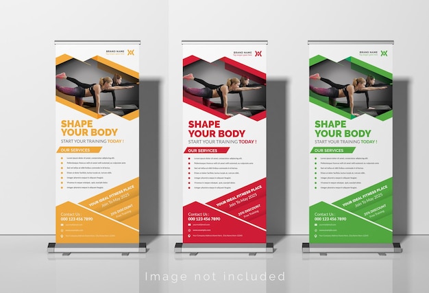 Fitness roll-up set, standee banner template