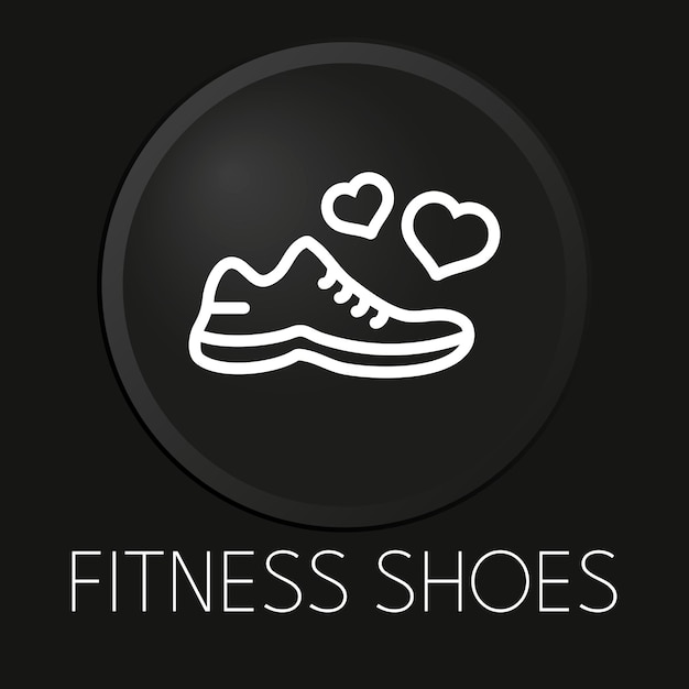 Fitness shoes minimal vector line icon on 3D button isolated on black background Premium VectorxA