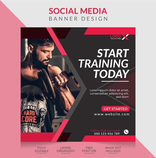 Fitness social media post template and web banner design
