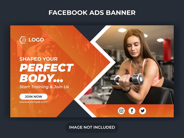 Vector fitness social media post or work out banner or gym social media template or sport banner template or fitness and gym social media banner template or facebook ads banner