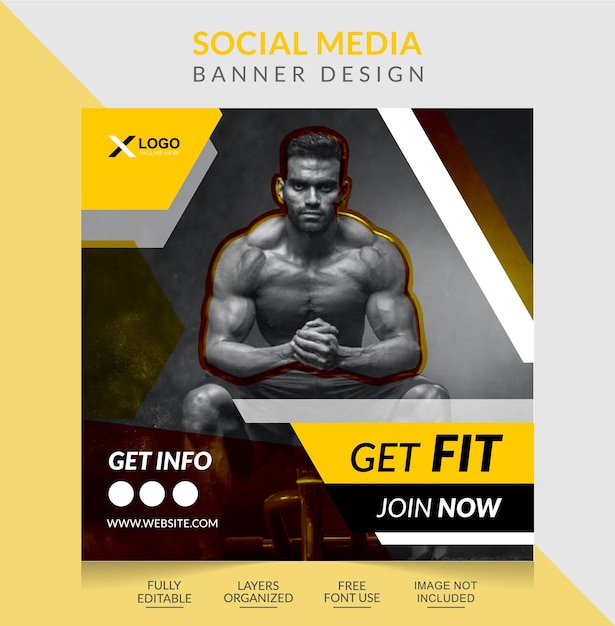 Fitness social media postsjabloon en webbannerontwerp