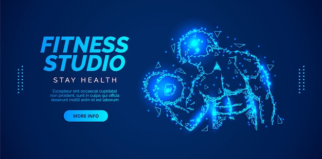 Fitness studio banner with a blue background
