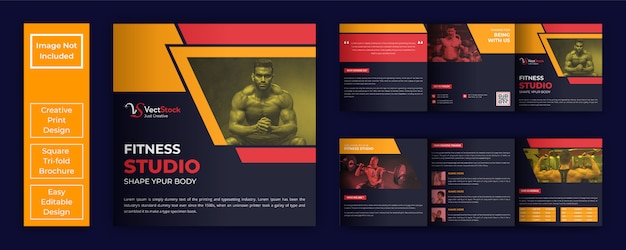 Fitness studio square tri-fold brochure template