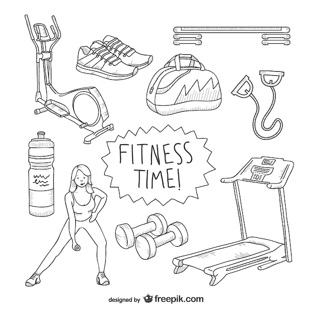 Vettore disegni fitness time pacco