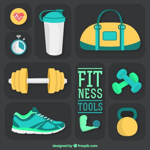 Vector fitness tools pack in a flat style