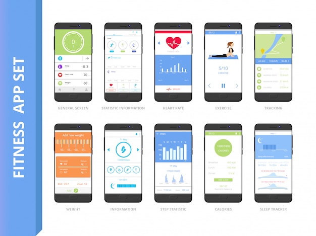 Fitness tracker app interface set