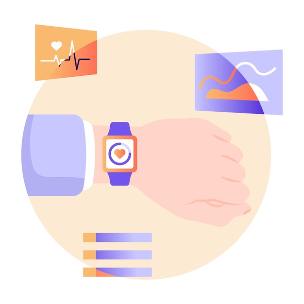 Vector fitness tracker flat illustration of smartwatch