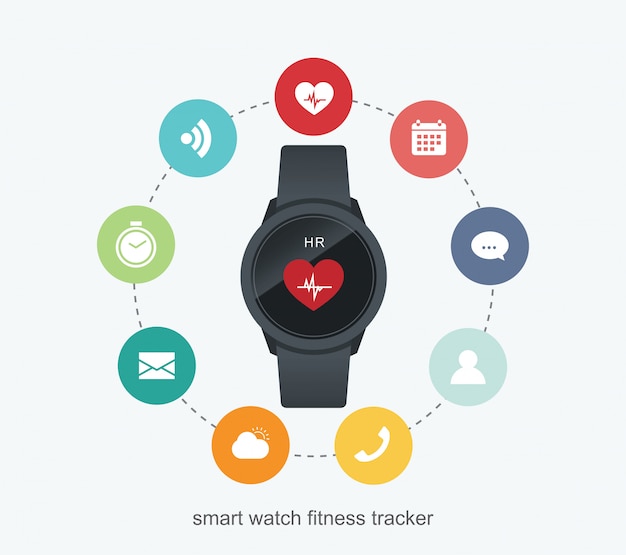 ベクトル スマートウォッチのアプリケーションを備えたフィットネストラッカー技術データ。