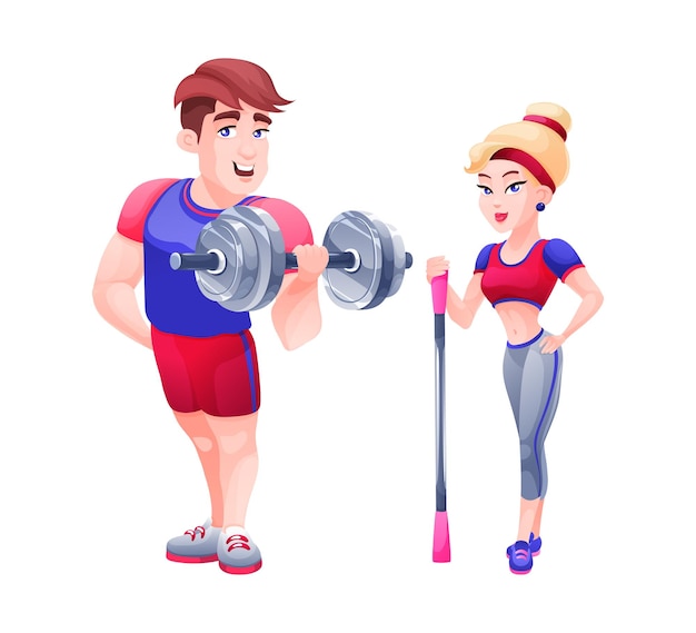 Premium Vector  Fitness trainer girl and bodybuilder man engaged