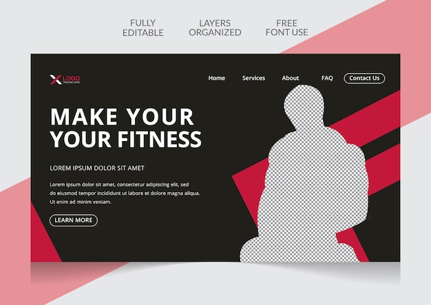 Vector fitness training center gym landing page banner