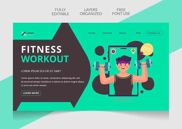 Fitness training center gym landing page banner