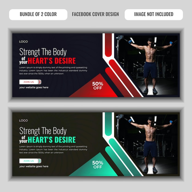 Vector fitness training en gym workout facebook timeline cover of social media web banner template