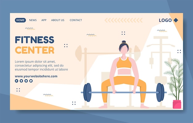 Fitness Training Social Media Landing Page Template Hand Drawn Cartoon Flat Illustration