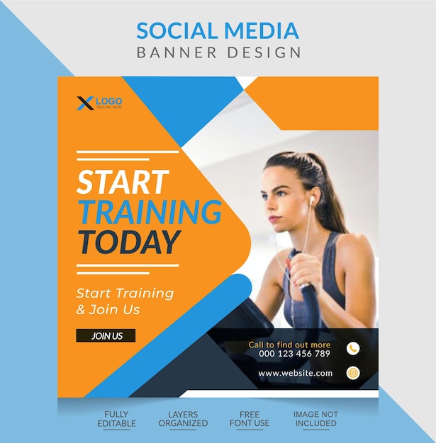 Fitness training social media web banner post template