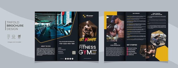 Vettore modello di brochure a tre ante per il fitness