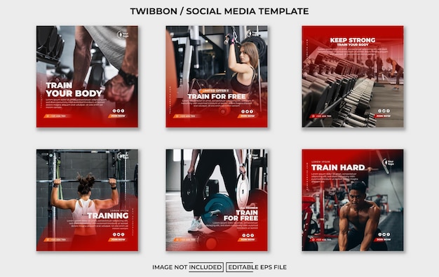 Vettore twibbon fitness e modello instagram di social media