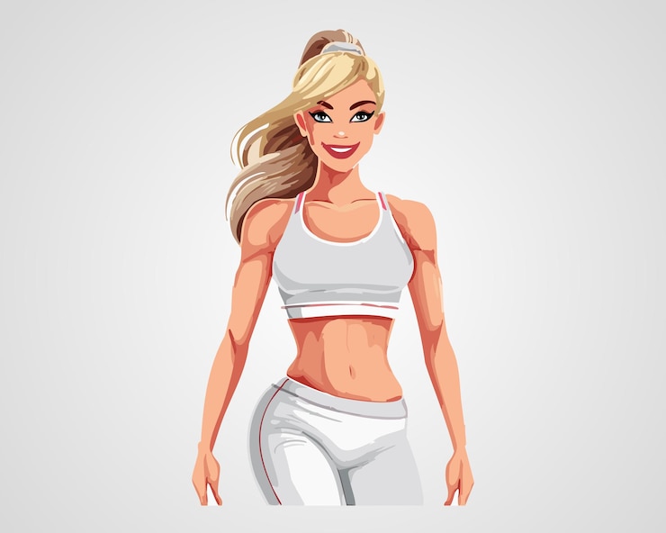 Vector fitness vrouw actief meisje gezonde levensstijl workout meisje atletisch vrouw sport illustratie sportschool