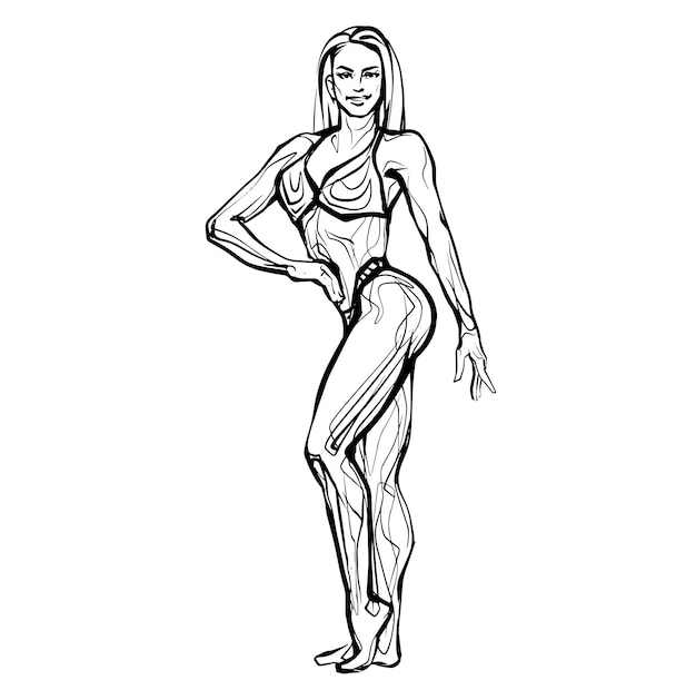 Vector fitness woman posing sexy woman figure beautiful silhouettes nightclub striptease vector illustration