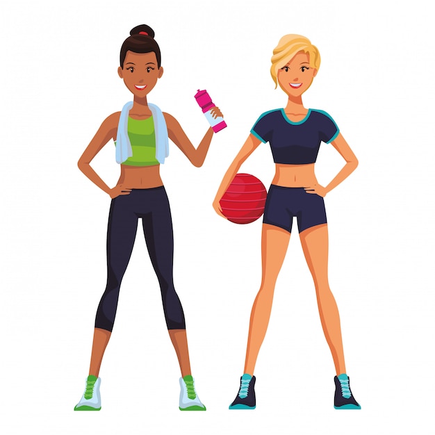 Vettore cartone animato di donne fitness