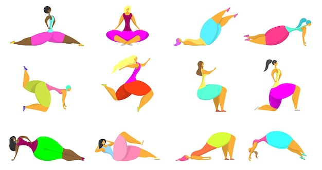 Fitness women icon set vector flat style design illustration