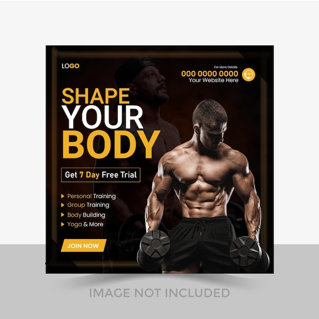 Fitness Workout Gym Social Media Post Design Layout