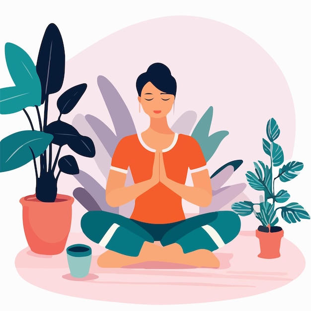 Fitness yoga and meditation vector illustrations of a healthy lifestyle proper nutrition people