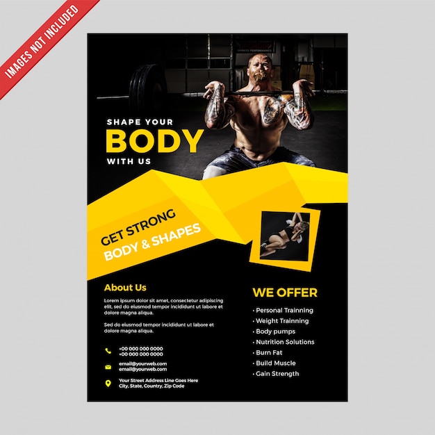 Fitnessclub flyer & poster voorbladsjabloon.