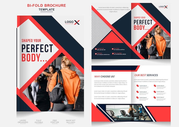 Fitnessclub moderne bifold brochure ontwerpsjabloon