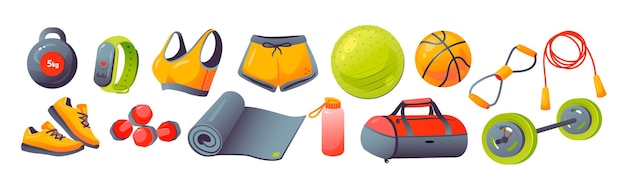 Fitnessinventaris, fitnessaccessoires. Sportuitrusting. Gezond levensstijlconcept.