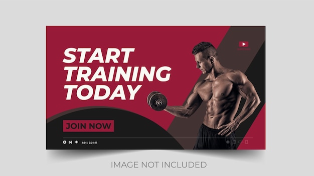 Fitnessoefening youtube videominiatuur en webbannersjabloon