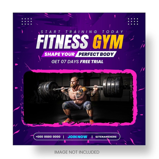 Fitnessruimte of Gym en fitness sociale media en Instagram of Facebook post amp webbannerontwerp