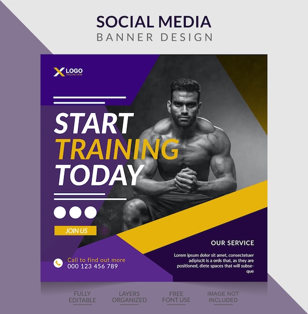 Fitnesstraining social media webbanner postsjabloon