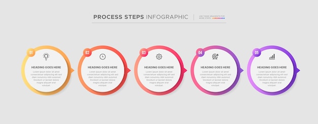 Vettore cinque opzioni in 5 passaggi cerchio rotondo modello di progettazione moderna infografica aziendale