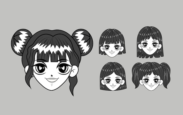 Vector five anime faces