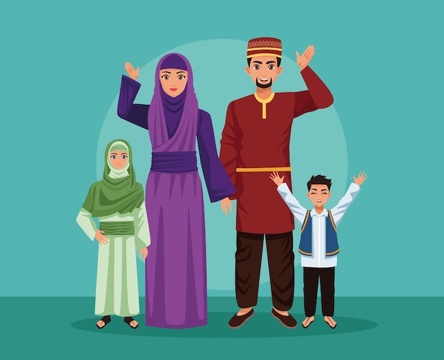 Vector five arab family parents