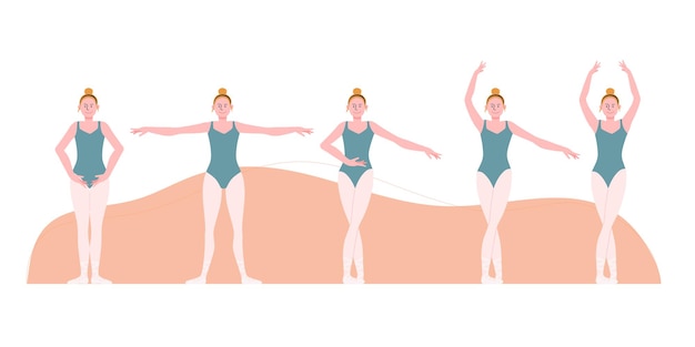 Вектор Пять основных позиций балета в плоском стиле.