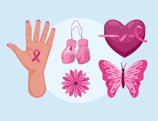 Five breast cancer awareness icons