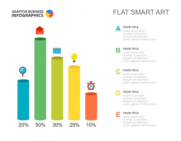 Vector five business bars chart slide template