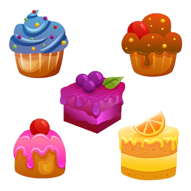 Five cake sweet collection icon set