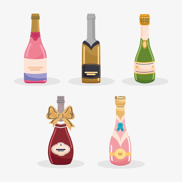 Vector five champagne elegants bottles