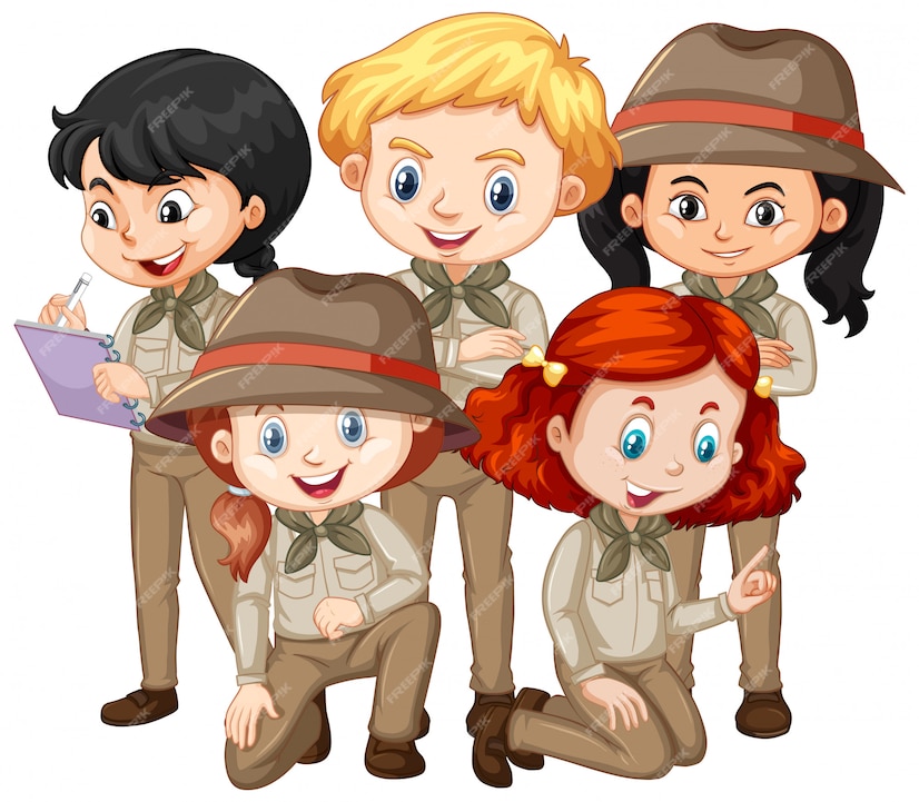 Premium Vector | Five children wearing safari outfit