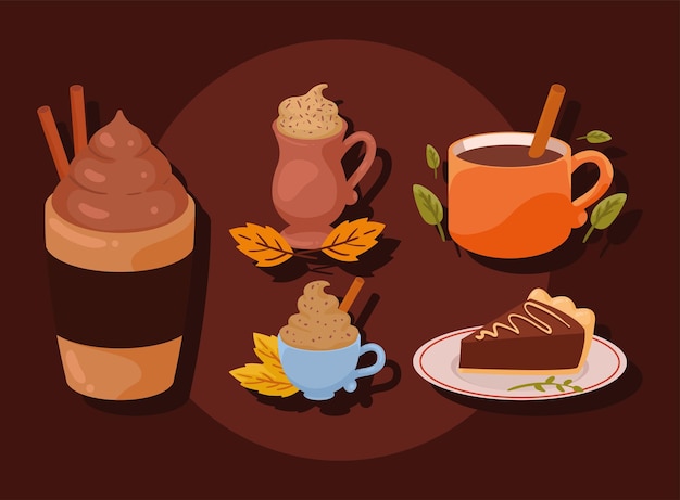 Five coffee autumn day icons