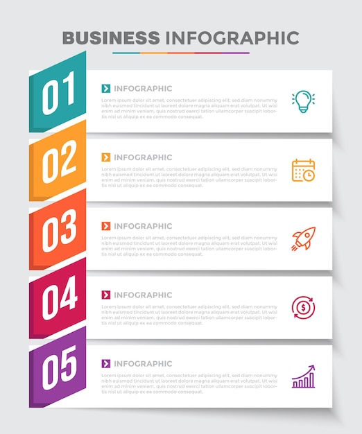 Vettore modello di infografica aziendale in cinque fasi a cinque colori